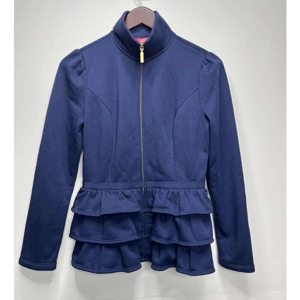 Lilly Pulitzer Navy Blue Azela Ruffle Fleece Jacket / Size-XSMALL
